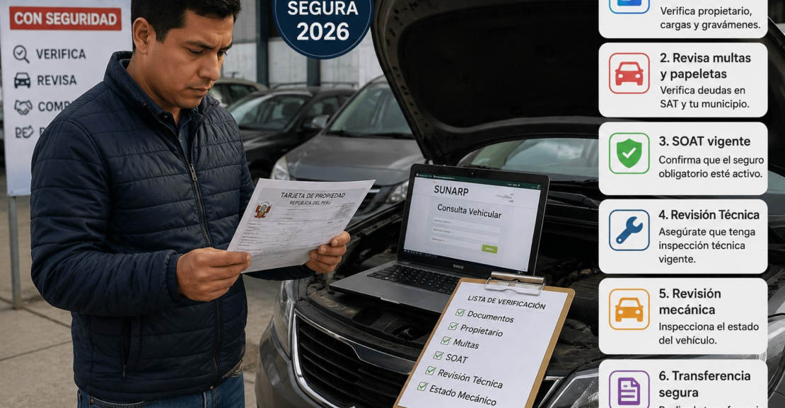 Comprador verificando la documentación de un auto usado antes de adquirirlo en Perú